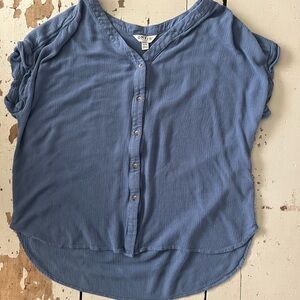 Orvis Top, Blue Cap Sleeve, Linen Blend Size M